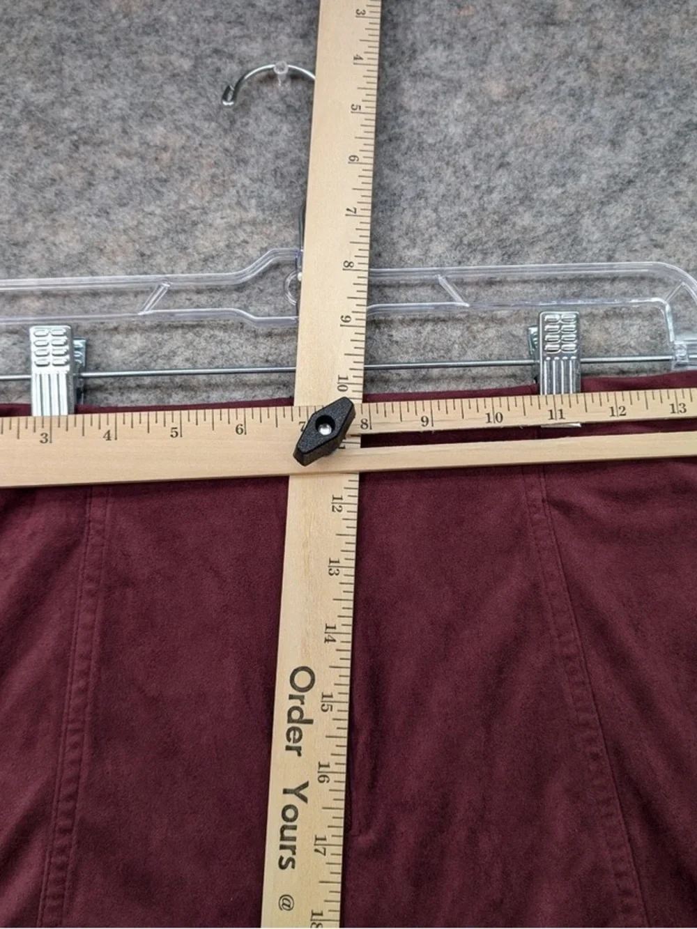 ALYA Burgundy Faux Suede A-Line Fall Mini Skirt Gold Back Zip Size Medium